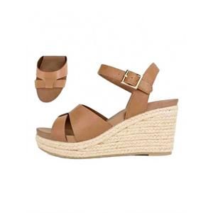 NEW LET'S SEE STYLE women's zelda wedge sandals in cognac